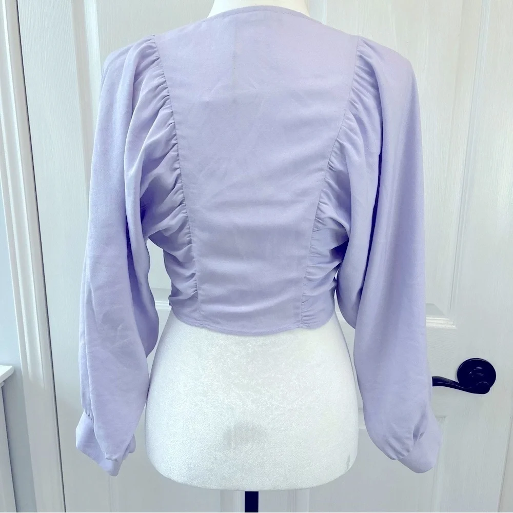 ZARA Women’s Y2K Linen Blend Dolman Sleeve Top Women’s XS Pastel Purple V-Neck - Picture 2 of 8